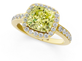 Yellow gold Fancy Yellow Cushion  Halo Diamond Pavé Band Ring with Prong Setting_21