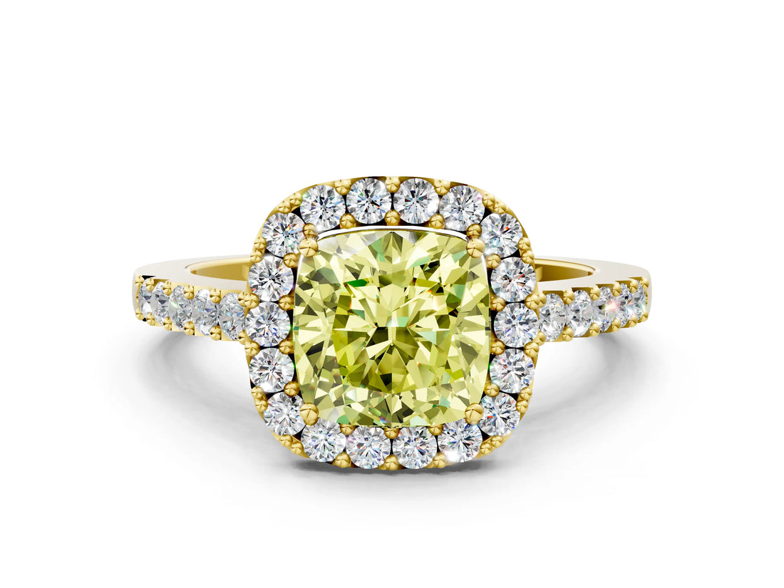 Yellow gold Fancy Yellow Cushion  Halo Diamond Pavé Solitaire Ring_15