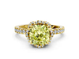 Yellow gold Fancy Yellow Cushion  Halo Diamond Pave Band Ring with Four-Prong Setting_15