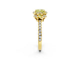 Yellow gold Fancy Yellow Cushion  Halo Diamond Pave Band Ring with Four-Prong Setting_17