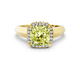 Yellow gold Fancy Yellow Cushion  Halo Diamond Ring with Cathedral Band and Four-Prong Setting_49