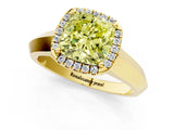 Yellow gold Fancy Yellow Cushion  Halo Diamond Ring with Cathedral Band and Four-Prong Setting_50