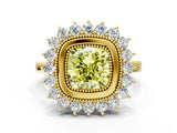 Yellow gold Fancy Yellow Cushion  Halo Diamond Ring with Milgrain Edge and Round Prong Setting_26
