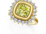 Yellow gold Fancy Yellow Cushion  Halo Diamond Ring with Milgrain Edge and Round Prong Setting_27