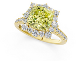 Yellow gold Fancy Yellow Cushion  Halo Diamond Ring with Pavé Band and Prong Setting_38