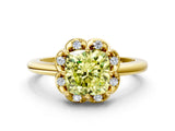 Yellow gold Fancy Yellow Cushion  Halo Diamond Ring with Round Cluster Setting, Solitaire Band, and Four-Prong Setting_85