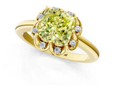 Yellow gold Fancy Yellow Cushion  Halo Diamond Ring with Round Cluster Setting, Solitaire Band, and Four-Prong Setting_86