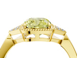 Yellow gold Fancy Yellow Cushion  Halo Diamond Ring with Tapered Band and Four-Prong Setting_11