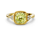 Yellow gold Fancy Yellow Cushion  Halo Diamond Ring with Tapered Band and Four-Prong Setting_7