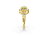 Yellow gold Fancy Yellow Cushion  Halo Diamond Split Shank Ring with Milgrain Detail_50