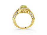 Yellow gold Fancy Yellow Cushion  Halo Diamond Split Shank Ring with Milgrain Detail_51