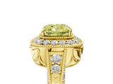 Yellow gold Fancy Yellow Cushion  Halo Diamond Split Shank Ring with Milgrain Detail_53
