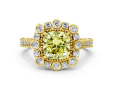 Yellow gold Fancy Yellow Cushion  Halo Milgrain Pave Diamond Ring with Four-Prong Setting 2