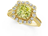 Yellow gold Fancy Yellow Cushion  Halo Milgrain Pave Diamond Ring with Four-Prong Setting 3
