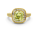Yellow gold Fancy Yellow Cushion  Halo Milgrain Solitaire with Bezel Set Side Stones and Pave Band_32