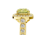 Yellow gold Fancy Yellow Cushion  Halo Milgrain Solitaire with Bezel Set Side Stones and Pave Band_37