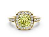 Yellow gold Fancy Yellow Cushion  Halo Pavé Diamond Engagement Ring with Bezel Setting_20
