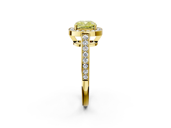 Yellow gold Fancy Yellow Cushion  Halo Pavé Diamond Engagement Ring with Bezel Setting