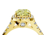 Yellow gold Fancy Yellow Cushion  Halo Pavé Diamond Engagement Ring with Four-Prong Setting_30