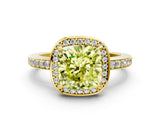 Yellow gold Fancy Yellow Cushion  Halo Pave Band Solitaire Ring with Prong Setting_65