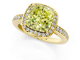 Yellow gold Fancy Yellow Cushion  Halo Pave Band Solitaire Ring with Prong Setting_66