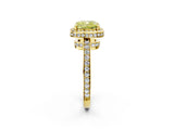 Yellow gold Fancy Yellow Cushion  Halo Pave Band Solitaire Ring with Prong Setting_67