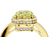 Yellow gold Fancy Yellow Cushion  Halo Pave Band Solitaire Ring with Prong Setting_69
