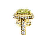Yellow gold Fancy Yellow Cushion  Halo Pave Band Solitaire Ring with Prong Setting_70