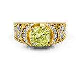 Yellow gold Fancy Yellow Cushion  Halo Pave Diamond Engagement Ring with Milgrain Detailing_49