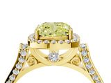 Yellow gold Fancy Yellow Cushion  Halo Pave Split Shank Prong Setting Ring_103