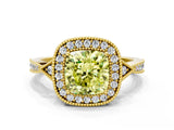 Yellow gold Fancy Yellow Cushion  Halo Round Diamond Milgrain Pave Engagement Ring_3