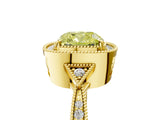 Yellow gold Fancy Yellow Cushion  Halo Round Diamond Milgrain Pave Engagement Ring_8