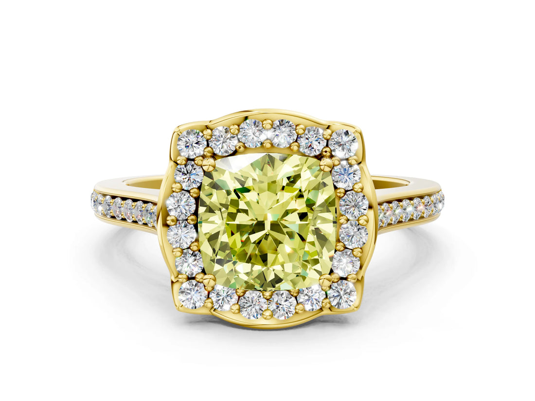 Yellow gold Fancy Yellow Cushion  Halo Round Diamond Pave Band with Four-Prong Setting_39