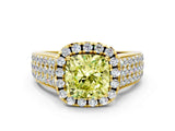Yellow gold Fancy Yellow Cushion  Halo Round Diamond Pave Band with Prong Setting 1