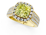 Yellow gold Fancy Yellow Cushion  Halo Round Diamond Pave Band with Prong Setting 2