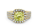 Yellow gold Fancy Yellow Cushion  Halo Round Diamond Pave Band with Prong Setting_12