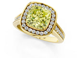Yellow gold Fancy Yellow Cushion  Halo Solitaire Diamond Ring with Pave Band and Bezel Setting_49