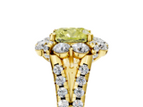 Yellow gold Fancy Yellow Cushion  Halo Split Shank Diamond Engagement Ring with Pave Band and Four-Prong Setting_59