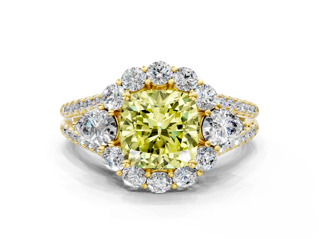 Yellow gold Fancy Yellow Cushion  Halo Split Shank Diamond Engagement Ring with Prong Setting_20