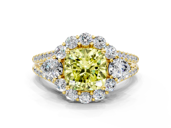 Yellow gold Fancy Yellow Cushion  Halo Split Shank Diamond Engagement Ring with Prong Setting