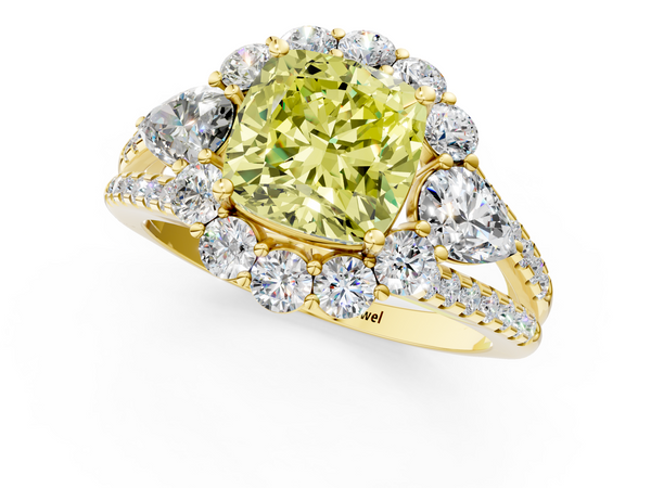 Yellow gold Fancy Yellow Cushion  Halo Split Shank Diamond Engagement Ring with Prong Setting