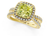 Yellow gold Fancy Yellow Cushion  Halo Split Shank Diamond Ring with Pavé Setting 1