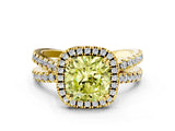 Yellow gold Fancy Yellow Cushion  Halo Split Shank Diamond Ring with Pavé Setting