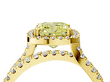 Yellow gold Fancy Yellow Cushion  Halo Split Shank Diamond Ring with Pavé Setting