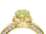 Yellow gold Fancy Yellow Cushion  Halo Split Shank Pave Diamond Ring with Petal Prong Setting_31