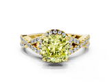 Yellow gold Fancy Yellow Cushion  Halo Twist Band Solitaire Prong Setting Ring_64