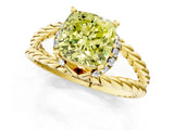 Yellow gold Fancy Yellow Cushion  Halo Twisted Band Four-Prong Ring_52