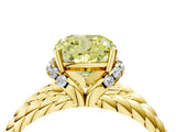 Yellow gold Fancy Yellow Cushion  Halo Twisted Band Four-Prong Ring_55