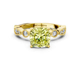 Yellow gold Fancy Yellow Cushion  Milgrain Bezel Diamond Engagement Ring with Solitaire Prong Setting_138