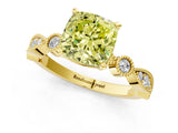 Yellow gold Fancy Yellow Cushion  Milgrain Bezel Diamond Engagement Ring with Solitaire Prong Setting_139